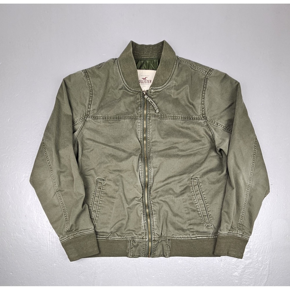 Vintage Hollister Bomber Jacket Large Green Military Flight Full Zip Utility